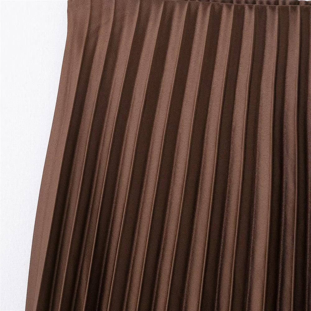 Spring 2025 Women's Slimming High-Waisted Silk Satin Pleated Midi Skirt