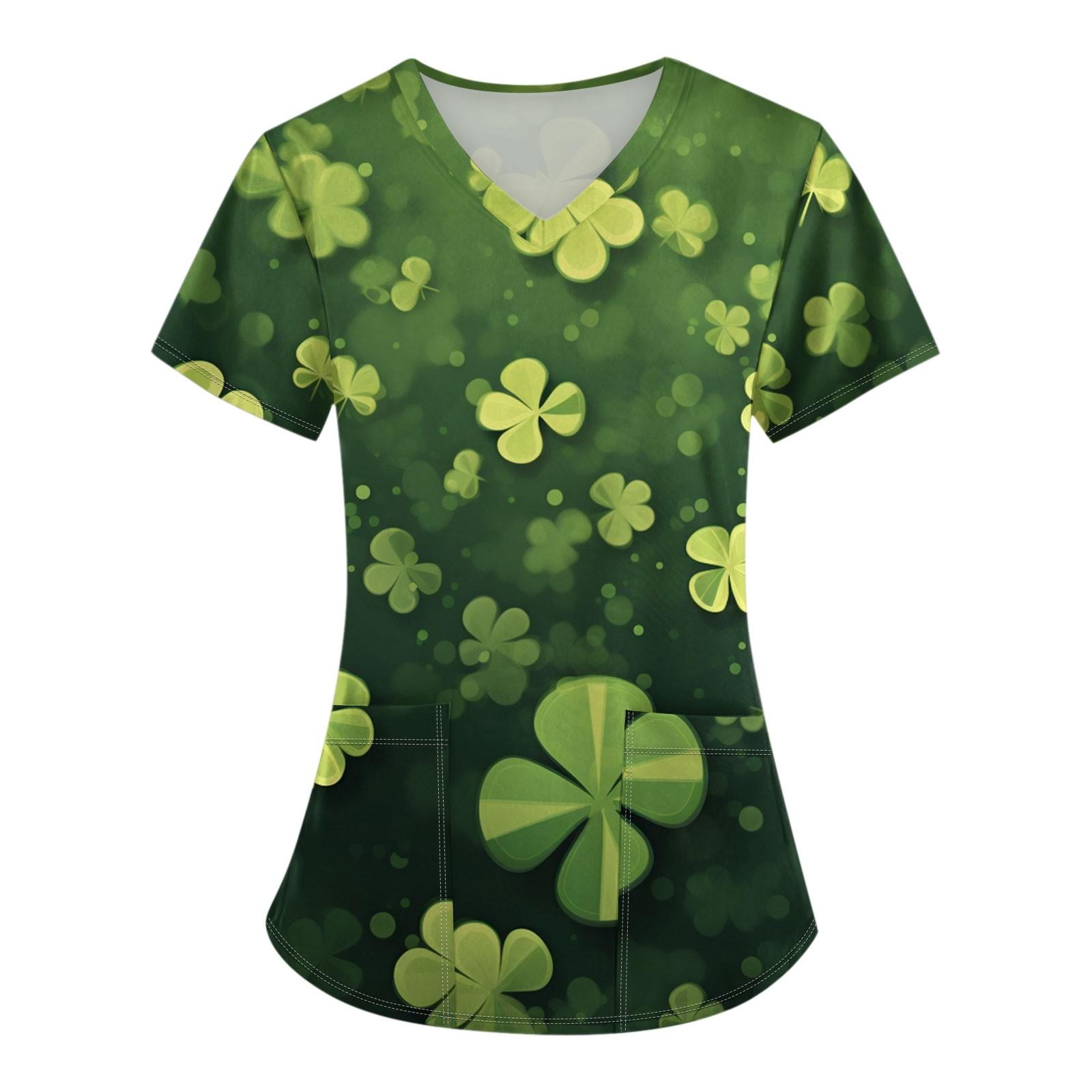 

Женский короткий рукав St. Рабочий топ с V-образным вырезом и карманом ко Дню Святого Патрика S