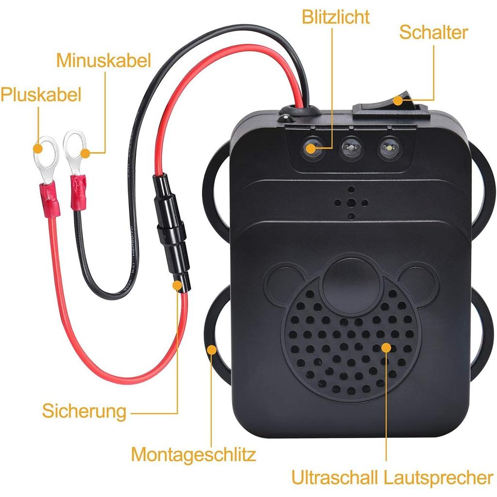 Mårskremmer, Effektiv mårskremmer bil med ultralyd og LED-blitslysfunksjon, USB- eller batteridrevet, Egnet for lastebiler, hjem osv.