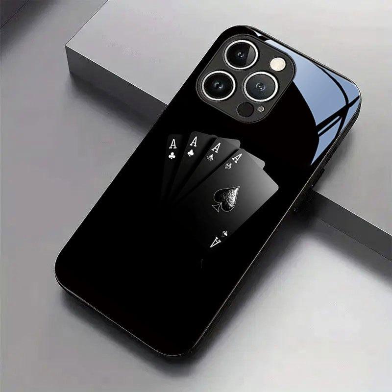 Black Poker Pattern Tempered Glass Black Phone Case For Samsung Galaxy S25 S24 S23 Ultra Plus FE Shockproof Cover