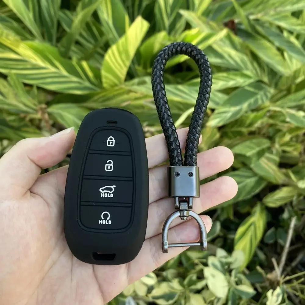 4 Buttons Silicone Car Fob Key Case Cover Skin Protector Shell Rubber Bag Holder for Hyundai Nexo Sonata Keychain Accessories