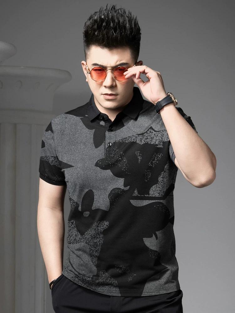 European Summer Polo Shirt Short-Sleeved Men's 2025 New Trendy Printed Casual Lapel T-Shirt Men's Top
