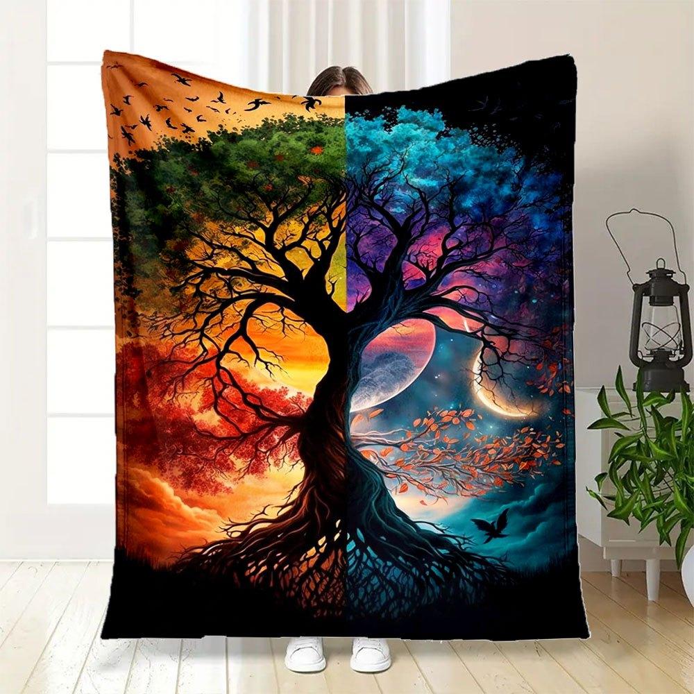 "Yin Yang Tree of Life Wall Art: Nature's Harmony In Every Leaf"Blanket Flannel Throw Blanket for Sofa, Bed, Travel, Camping, Office, Couch,