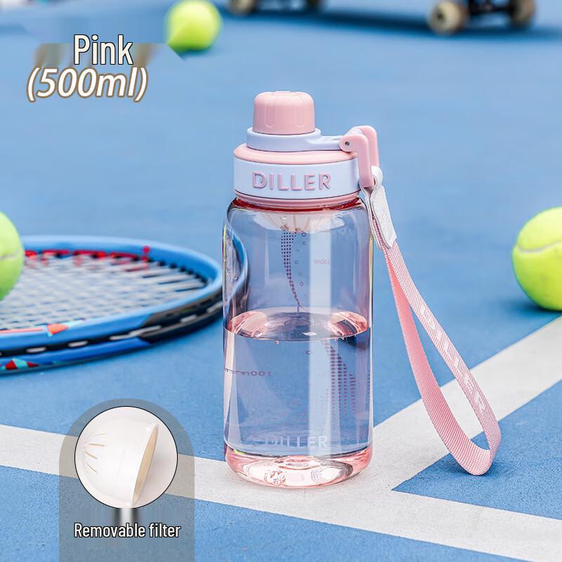 Diller Portable Plastic Water Bottle with Straw and Strap