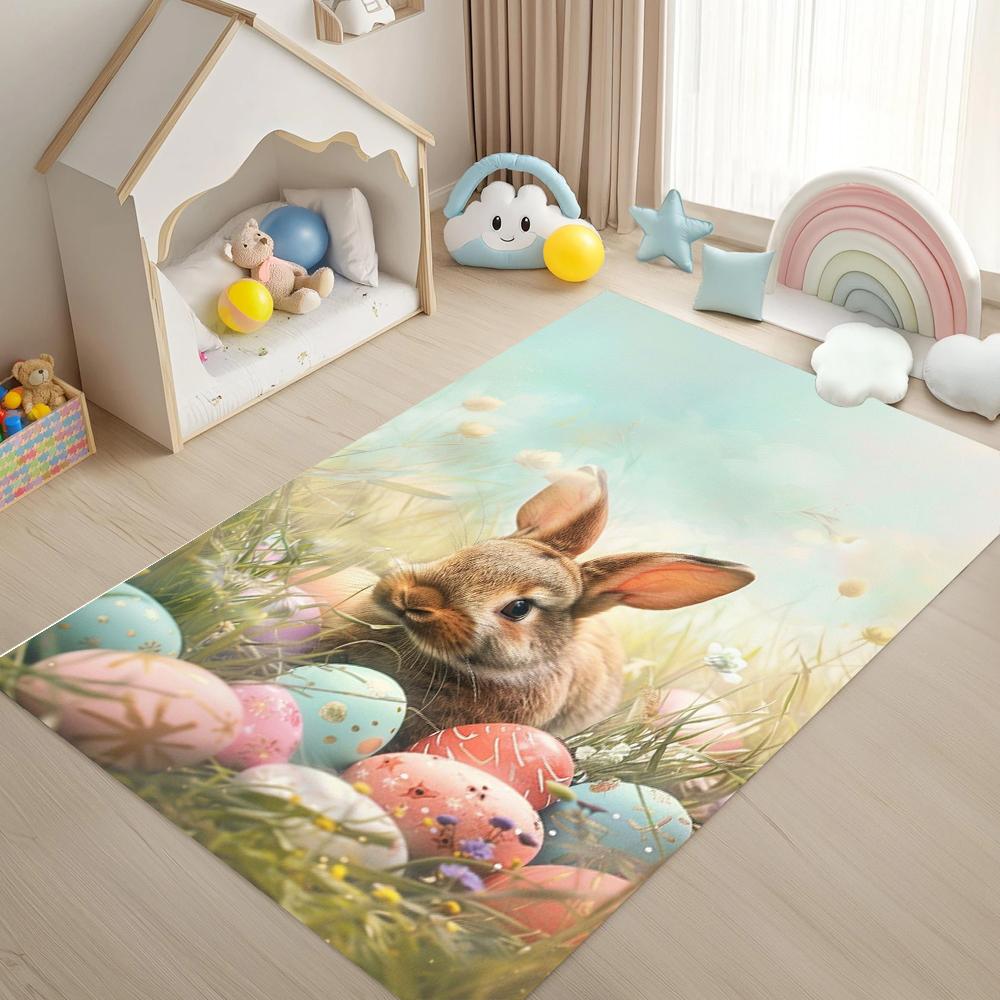 Spring Rabbit Carpet Easter Children's Room Decorative Carpet Home Holiday Party Decoration Carpet Rug
