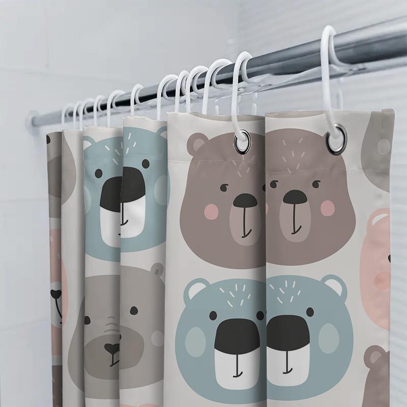 Cute Bear Pattern Shower Curtain Waterproof Bathroom Decor Home Decor