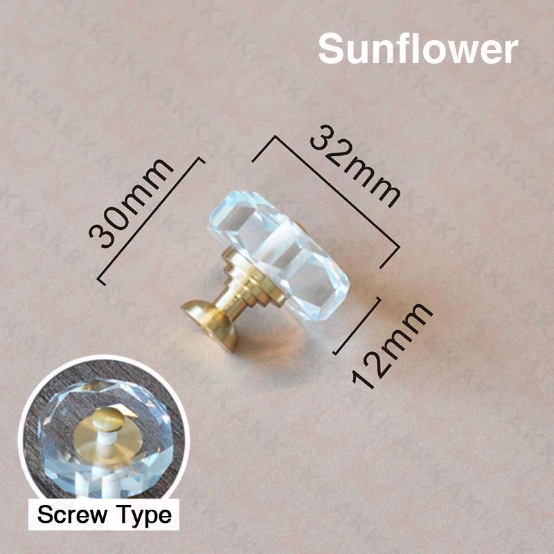 KAK 30mm Crystal Cabinet Knobs and Handle Brass Copper Kitchen Handle Square Cupboard Door Pulls Furniture Knobs Door Hardware