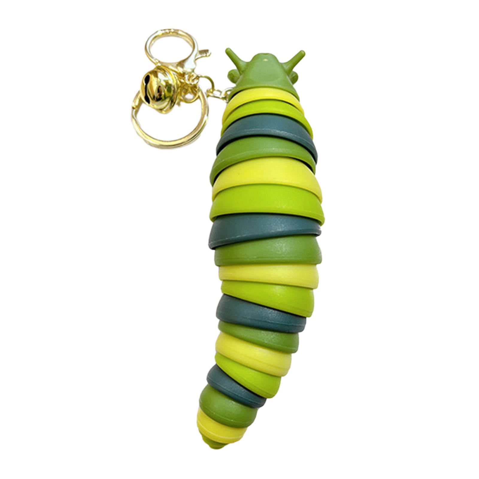 

Funny Colorful Caterpillars Keychain Fun Plastic Cartoon Animal Bag Charm Decoration for Women зелений