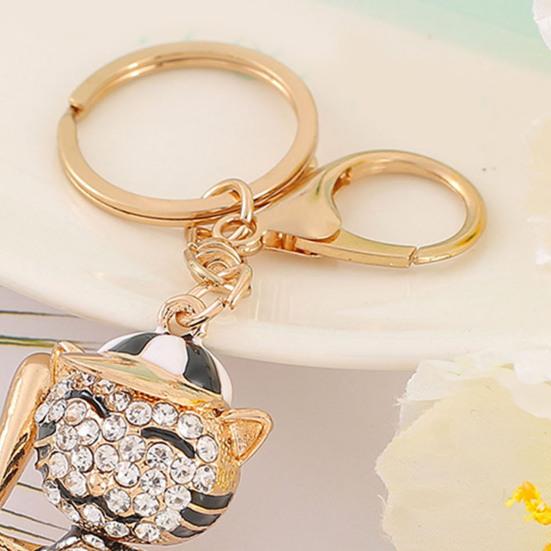 Alloy Tiger Keychain Rhinestone Colorful Enamel 3D Tiger Charm with Keyring Baseball Player Tiger Keychain Gift for Teens Baseball Lovers