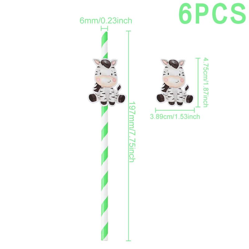 6pcs Animal Paper Drinking Straw LIon Tiger Jungle Birthday Party Forset Safari Party Supplies Kids Wild One Birthday Decoration