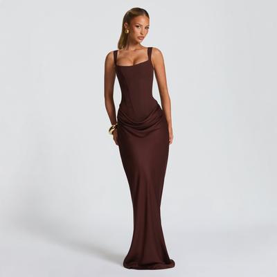 Damen Sexy Einfarbig Plissiert Trägerloses Kleid Lady Chic Schulterfrei Rückenfrei Hohe Taille Geschlitzt Kleider Abendparty Kleid