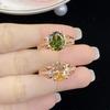 POMOiii Dazzling Zirconia Women Rings Romantic Pear Green Stone Engage Wedding Ring Valentines Gift For Lover Fashion Jewelry