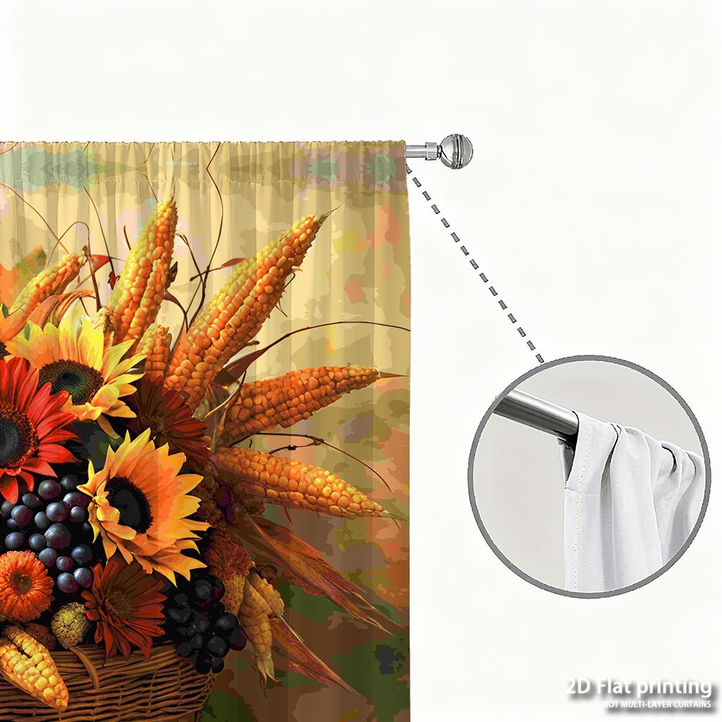 Stück Set Hochauflösende Digital Gedruckte VorhängeHerbstbuntÖlgemäldeStilKürbisBlumeKorbHeimDekorationsstilVorhang Hergestellt Aus Polyester