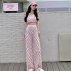 Women's Summer Plaid Two-Piece Suit: Trendy Korean Tube Top with Wide-Leg Trousers