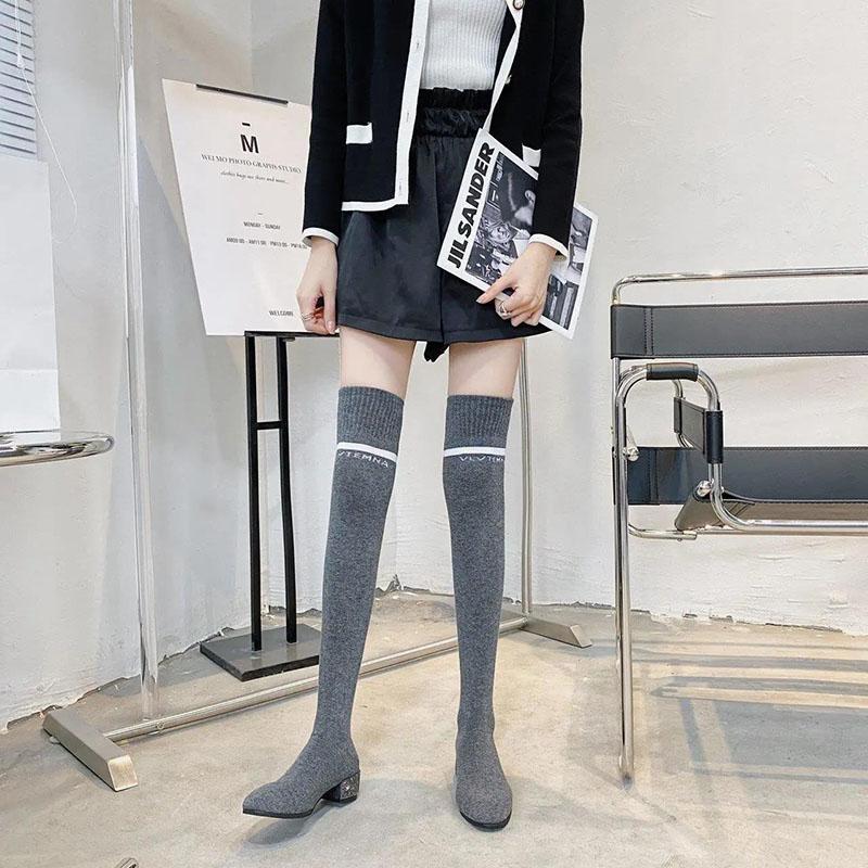 Botas por encima de la rodilla Calcetines Zapatos de Mujer Otoño e