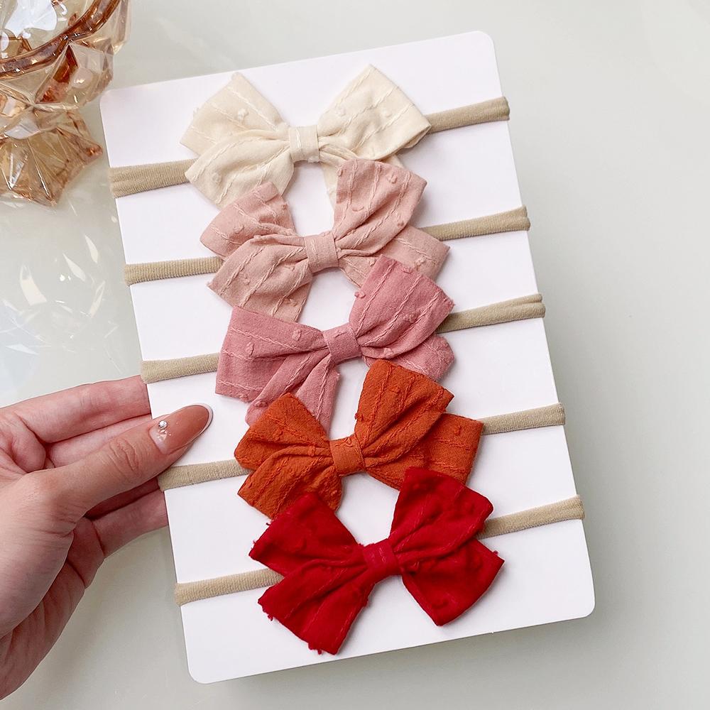 5Pcs/Set Cotton Linen Bows Headband for Girls Newborn Nylon Elastic Hair Bands Toddler Hairbands Headwear Baby Hair Accessories
