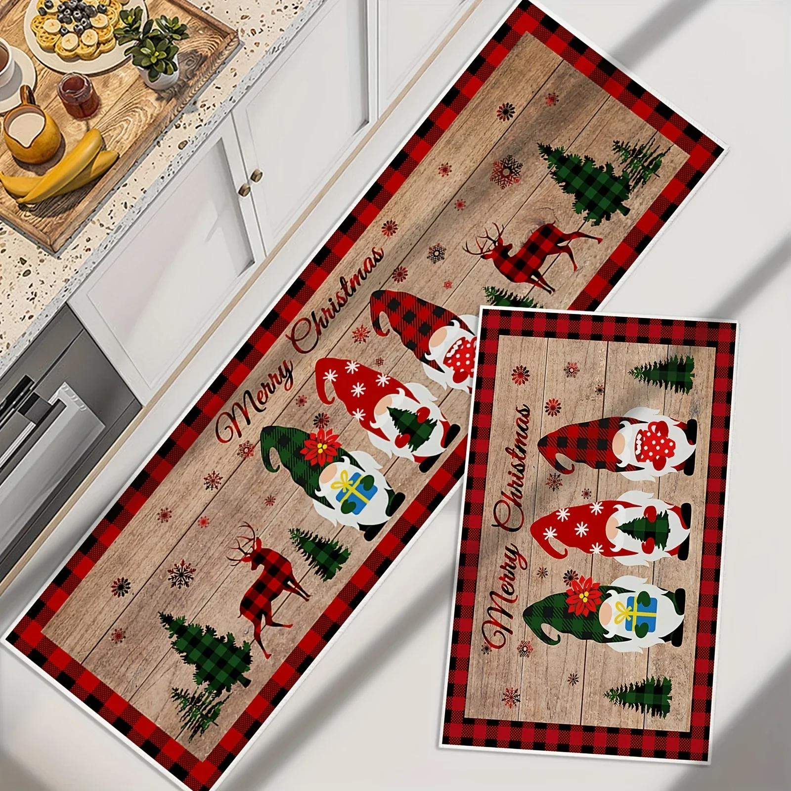 

VIKAMA Christmas Dwarf Snowman Kitchen Floor Mat Entrance Welcome Mat Living Room Corridor Balcony Long Rug Holiday Decorations 1pc 40x60cm