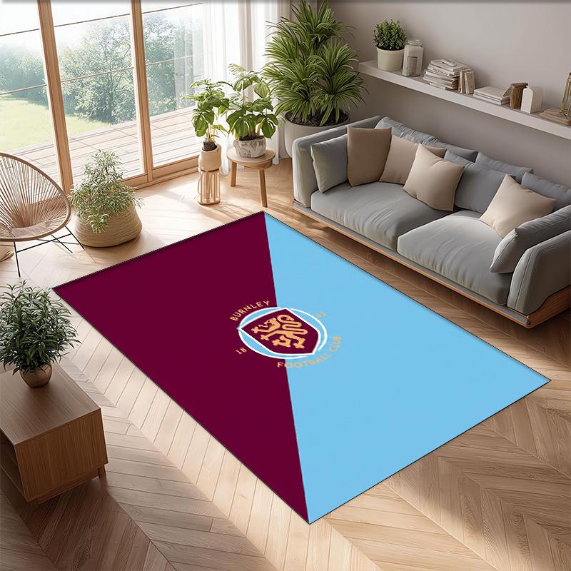 Burnley Football Print Crystal Velvet Rug, Comfortable Water Absorbent Non Slip Indoor Floor Carpet