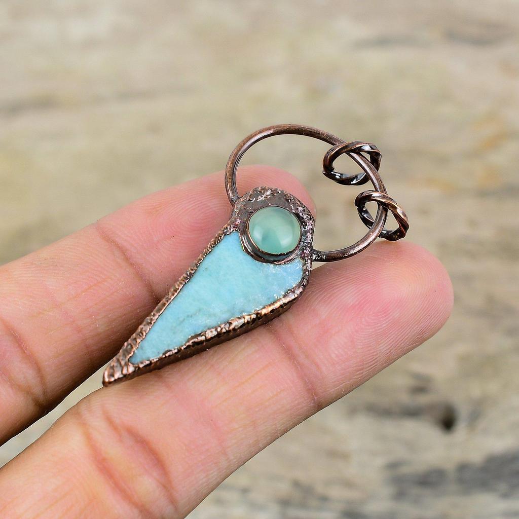 Larimar Rohstein Anhänger Elektrogeformter Kupferanhänger Handgefertigter Prehnit Anhänger Elektrogeformter Schmuck Edelsteinanhänger Für Frauen Geschenk für Sie