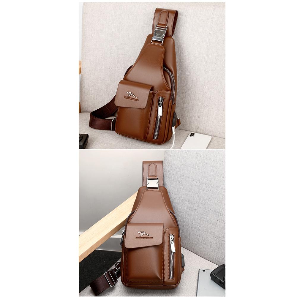 Men's Chest Bag USB One-shoulder Messenger Chest Bag Casual Fashion Bag Diagonal Backpack