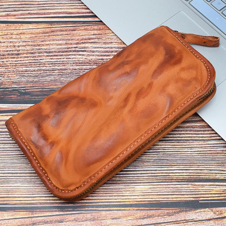 Hand-made Old Washed Tanned Leather Men's Hand Baotou Layer Cowhine Wallet Multi-functional Vintage Large Capacity Money Clip