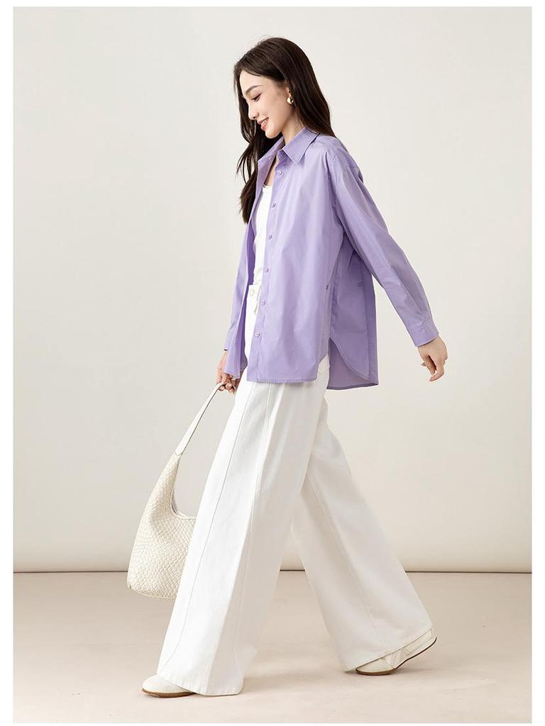 Xin Ge Women's Spring Slimming Long-Sleeve Anti-Wrinkle Waist-Cinching Shirt