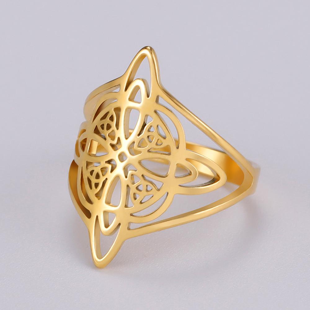

LIKGREAT Witch Knot Ring for Women Men Hollow Stainless Steel Finger Rings Celtic Vintage Amulet Protection Couple Jewelry Gifts 11