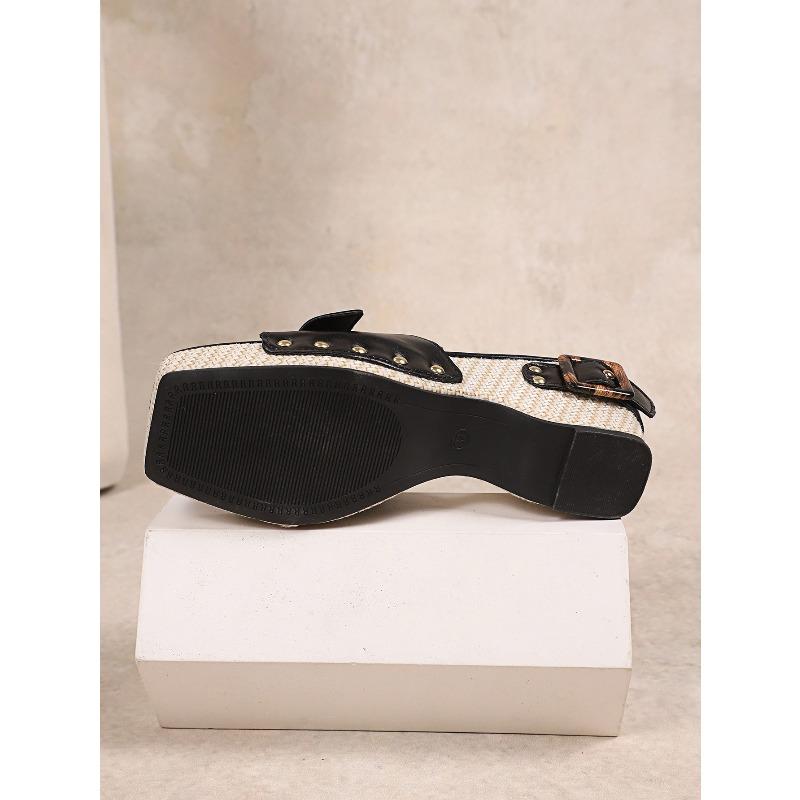 Large-Size Sandals – Summer New Wedge Metal Buckle Slippers, Belt Buckle Casual Beach Slide Sandals for Women