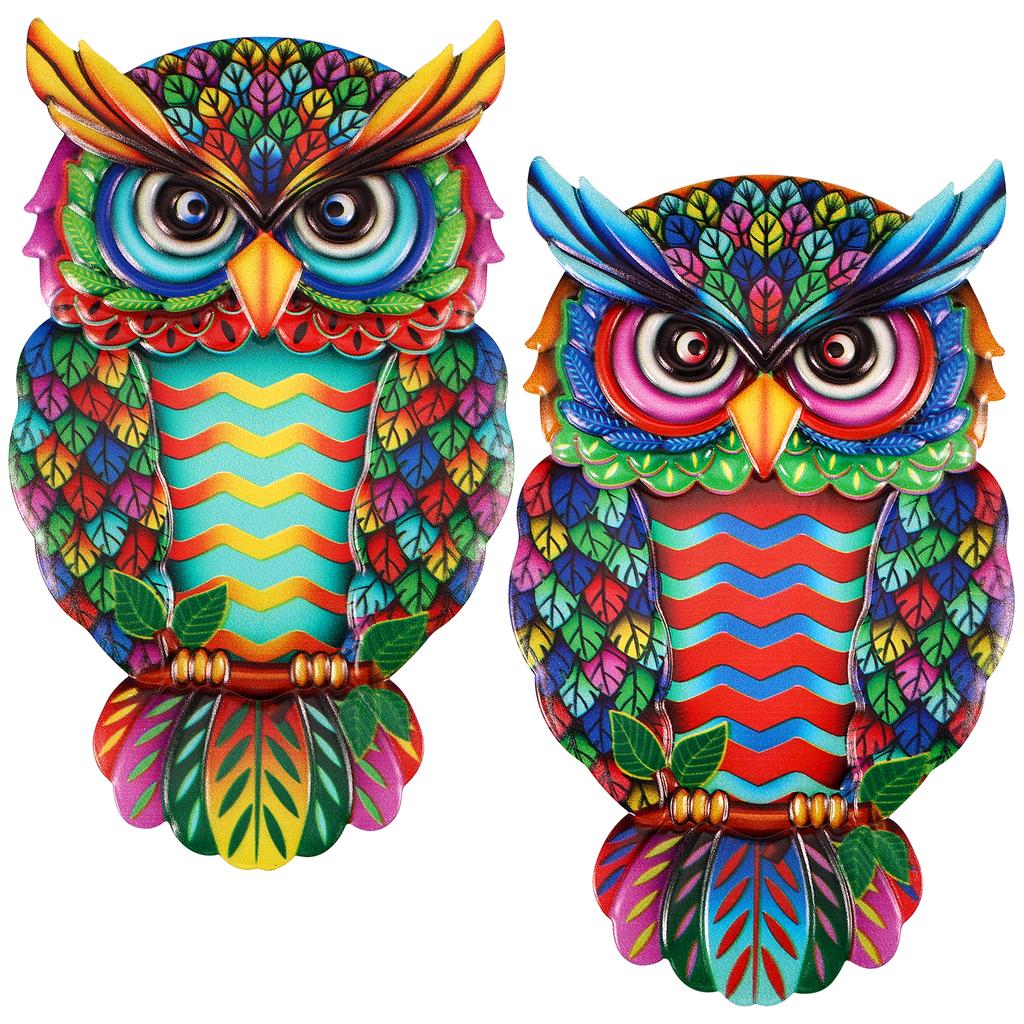 Metal Owl Wall Decor Outdoor Colorful Wall Sculpture Owl Ornament Exquisite Garden Decoration Fence Ornament For Garden Patio