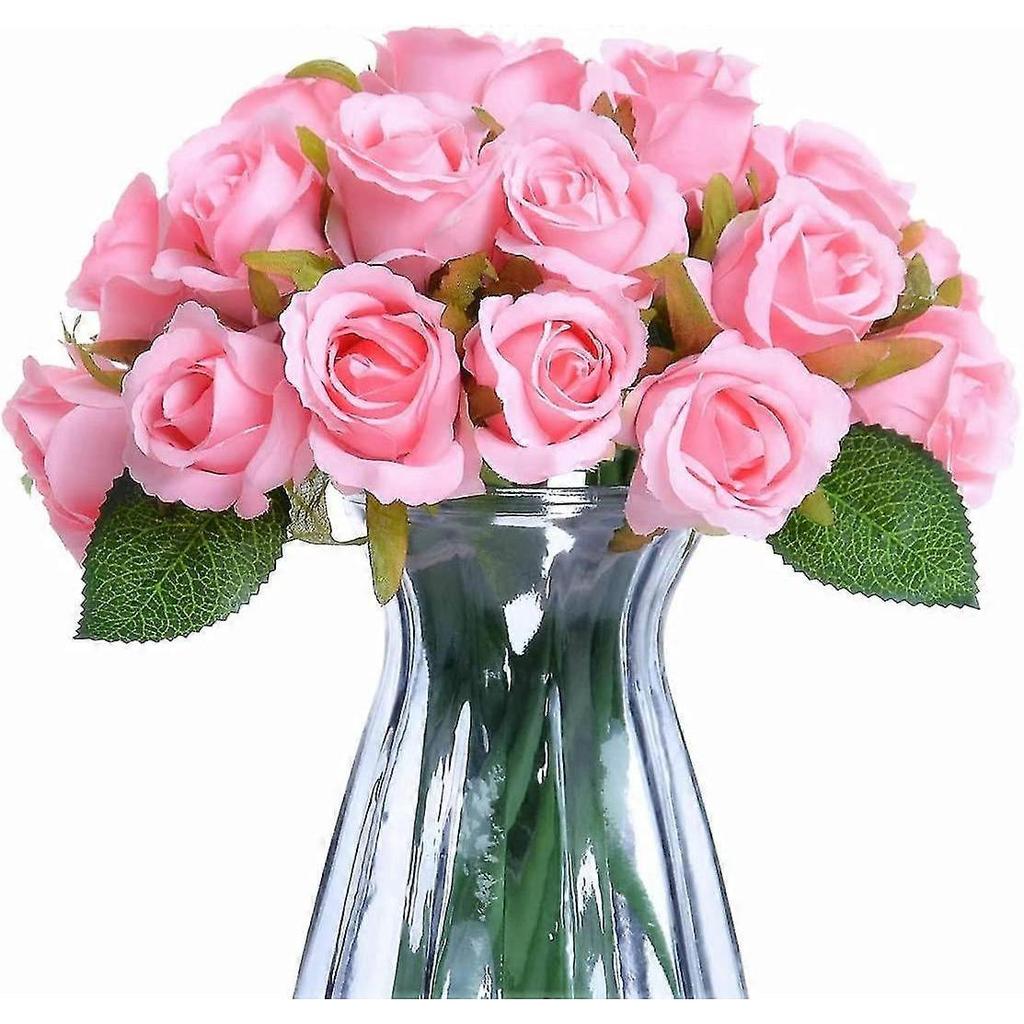 24 Heads Artificial Rose Flowers Bouquet Silk Flowers Rose For Home Bridal Wedding(2 Packs Pink)