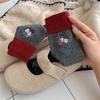 Color-blocking Embroidered Apple Dog Autumn and Winter Warm Wool Women's Pile Socks Simple Mid-calf Paired with Burken Shoes