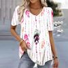Casual Versatile Plant Pattern Short Sleeve V-Neck T-Shirts Women’s