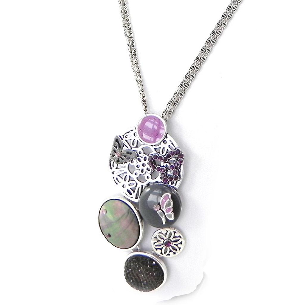 NOA [H8991] - Designer Necklace 'Carmen' Purple Gray Green