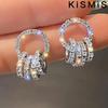 KISMIS 1Pair Fashion Elegant Women Crystal Hoop Earrings Micro Insert Rhinestones Geometric Hollow Circle Stud Earrings