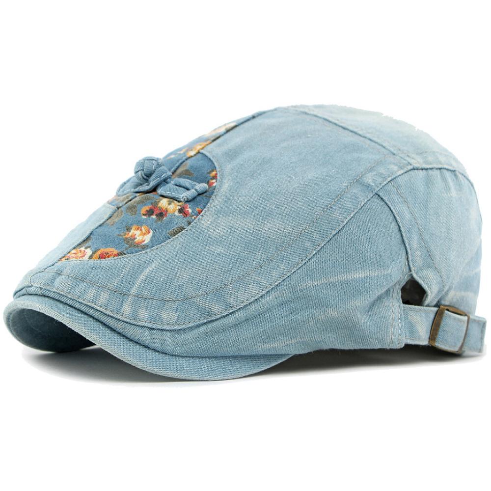 HT4886 Mens Berets Women Retro Floral Artist Painter Beret Hat Male Female Spring Autumn Ivy Flat Cap Adjustable Denim Beret Cap