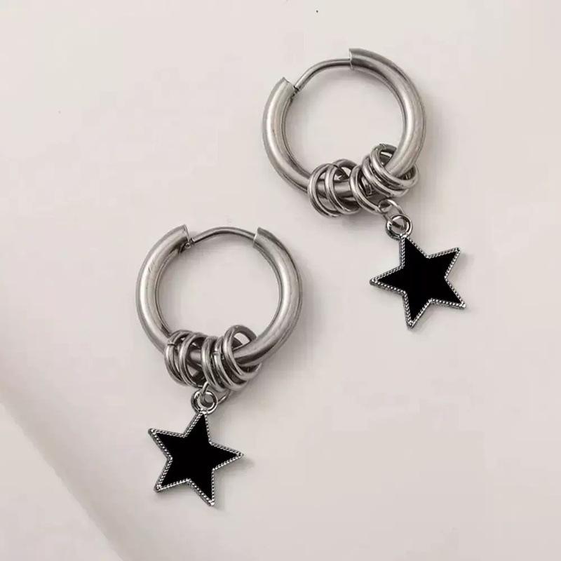 Punk Hip Hop Pentagram Pendant Earrings for Women Trendy Silver Color Star Geometric Circular Drop Earrings Jewelry Accessories