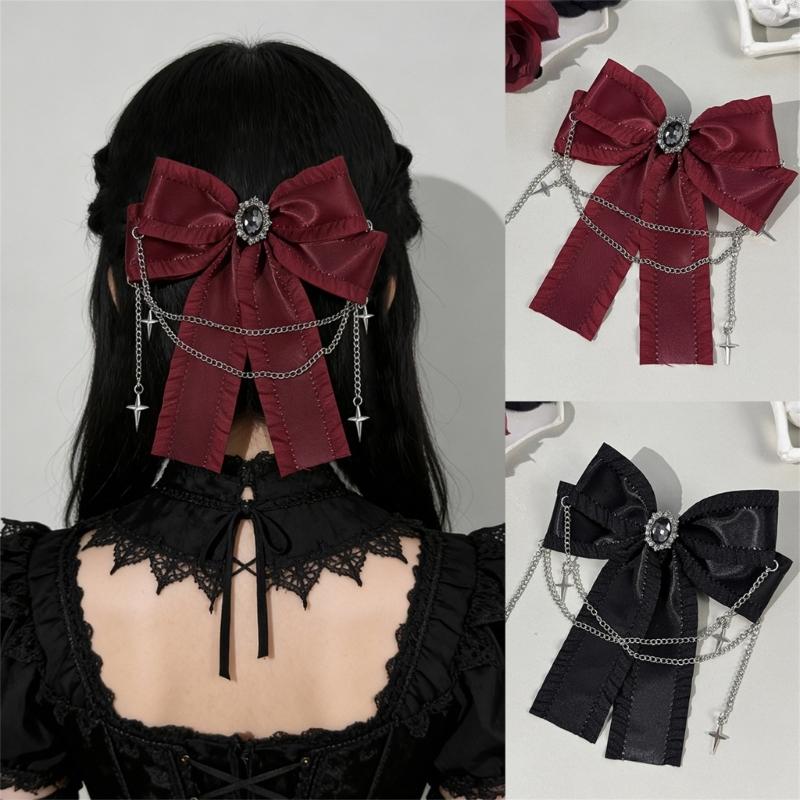 Fermaglio per capelli Punk con fiocco e decorazioni a catena, ciondolo a stella, forcina per capelli per donne e ragazze adolescenti, da indossare per eventi anime e raduni