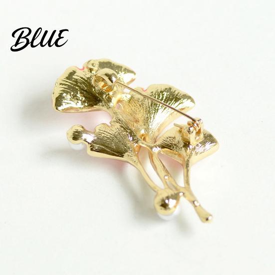 Enamel Brooch Pin Finish Imitation Pearls Ginkgo Leaf Design Zinc