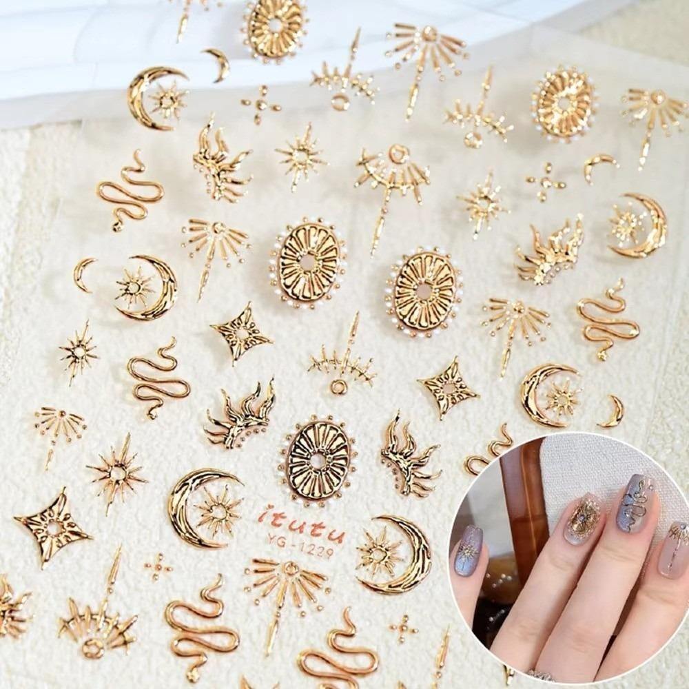 Bronzing Stars Moon Totem Nail Stickers 5D Self-Adhesive Nail Decoation Decals DIY Nail Supplies