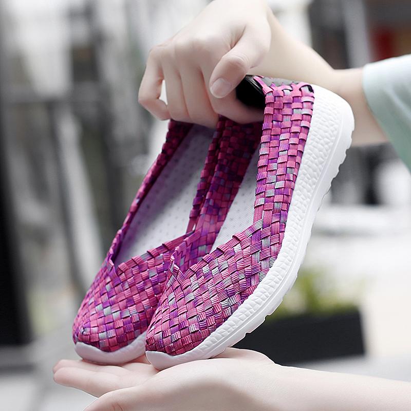 Mocassini Estivi Rosa Scarpe da Passeggio sulla Spiaggia Donna Multicolore Intreccio Casual Morbidi Slip-on Mocassini Piatti Intrecciati Scarpe da Ginnastica Taglie Forti