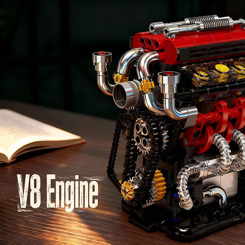 538pcs Motorized Simulation Car Parts Electrically Drive V8 Engine Building Toy Technical Blocks Creative Toys Gifts Boys Adult