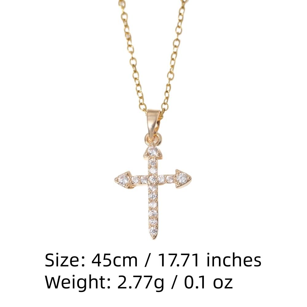 Golden Zirconia Arrow Cross Pendant Necklace, Dainty Jewelry for Women