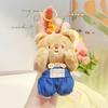 Adorable Cream Bear Plush Keychain With Denim Overalls Perfect Gift Kids For