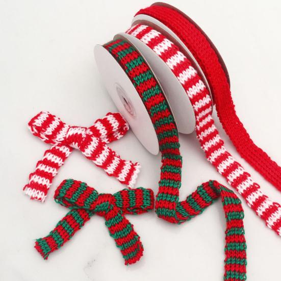 Christmas Theme Ribbon for Gift Boxes 5m Woven Wrapping And Bouquet Packaging, Decorative Plump Bow Making Crafts Knit Holiday DIY Making,