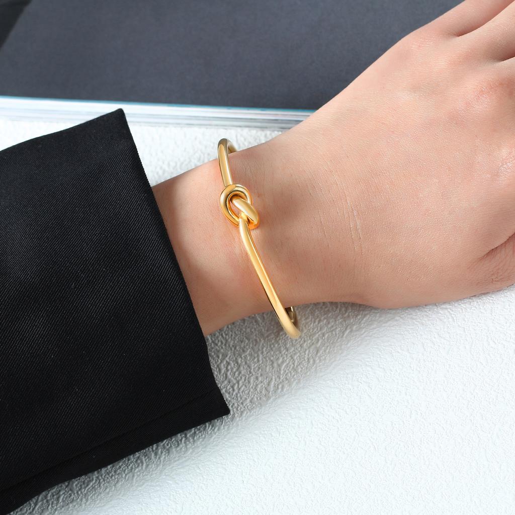 Gold Color Knot Bracelet for Women, Tie The Knoted Cuff Bangle Stainless Steel, Charm Bridesmaid Wedding Jewelry