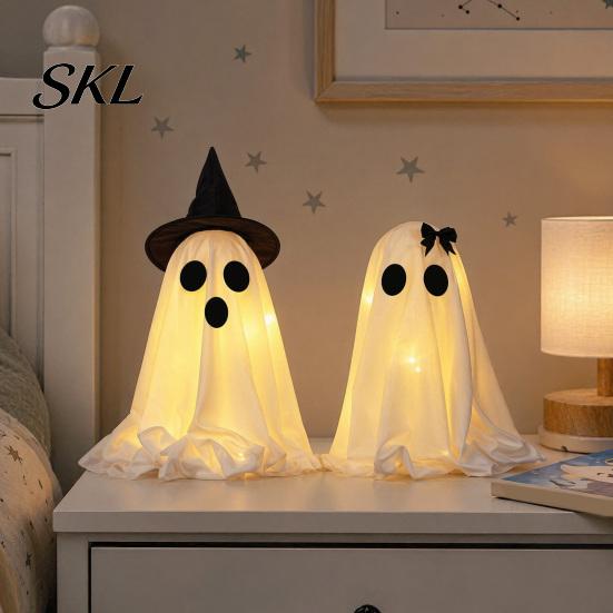 Saisonale Feiertagsdekoration Halloween Geist Dekoration, Leuchtend mit Hexenhut/Schleife, Dekoration Spukhaft Stehend für Veranda Hof Außenparty