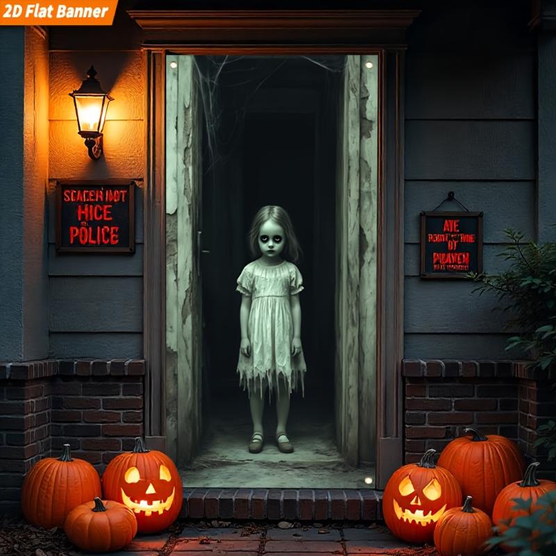 1 Stück 2D Flachbanner Geeignet für Halloween, Mit Einer Großen Geistermädchen Türdekoration