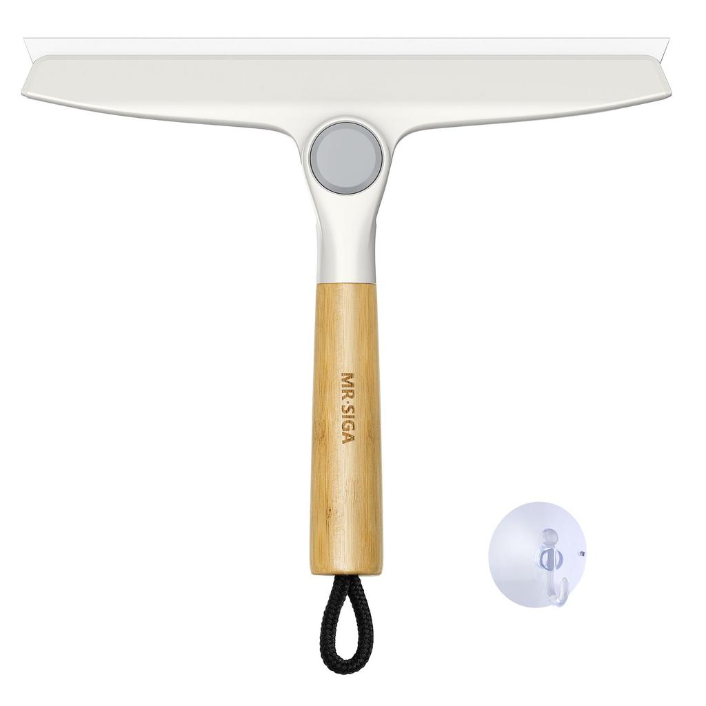 Rotatable Silicone Squeegee Suction Cup Bamboo Handle for W25 X MR.SIGA (with Hook) Bathroom, Mirrors, Windows, Approx. H20.5cm