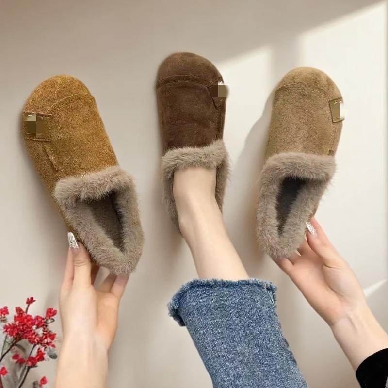 Retro Soft-soled Casual Fluffy Shoes for Women's Autumn and Winter New Non-slip One-pedal Warm and Velvet Beanie Cotton Shoes