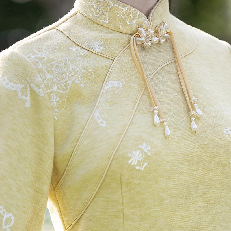 High-Waist Retro Cheongsam: Women's Autumn/Winter Slimming Dress